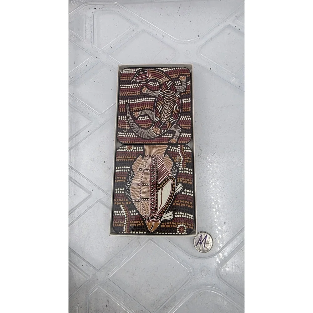 Timbery Collection Aboriginal Coasters 6 Piece Set Tribal Animals Australia